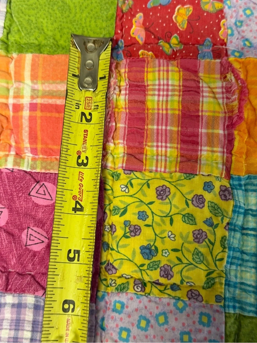 Vintage hand sewn colorful patchwork quilt postage stamp squares 84x84